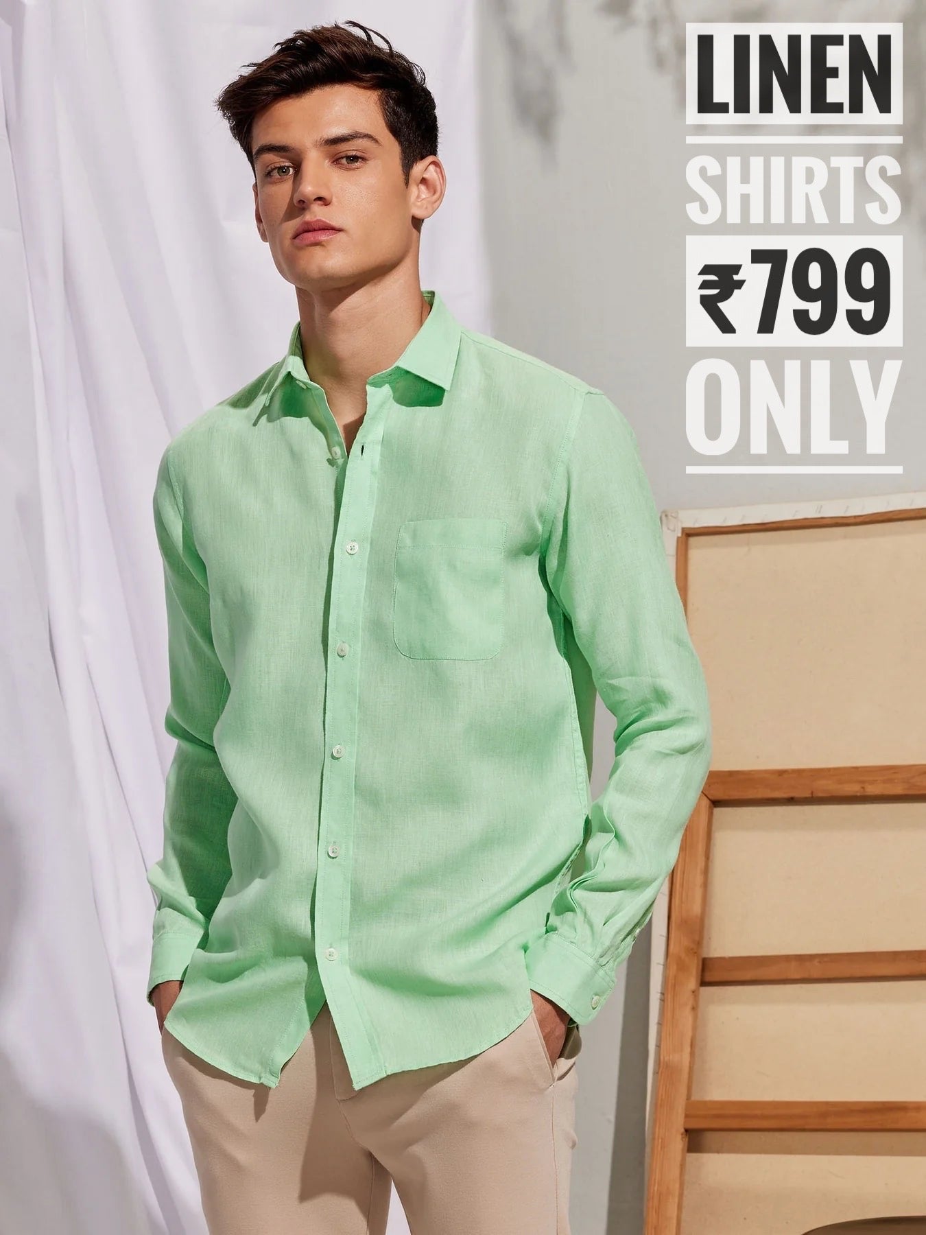 PREMIUM LINEN SHIRT LIGHT GREEN full sleeve