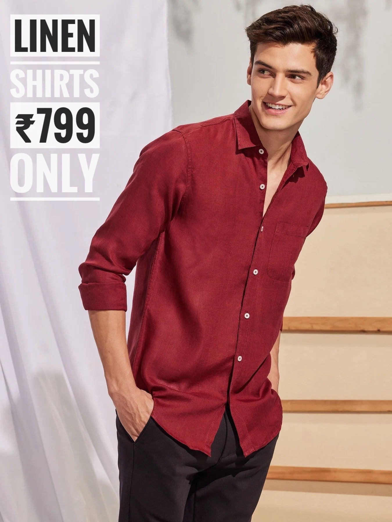 PREMIUM LINEN SHIRT RED full sleeve