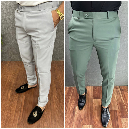 Light Grey & Light Green Waist Adjustable Pant Combo