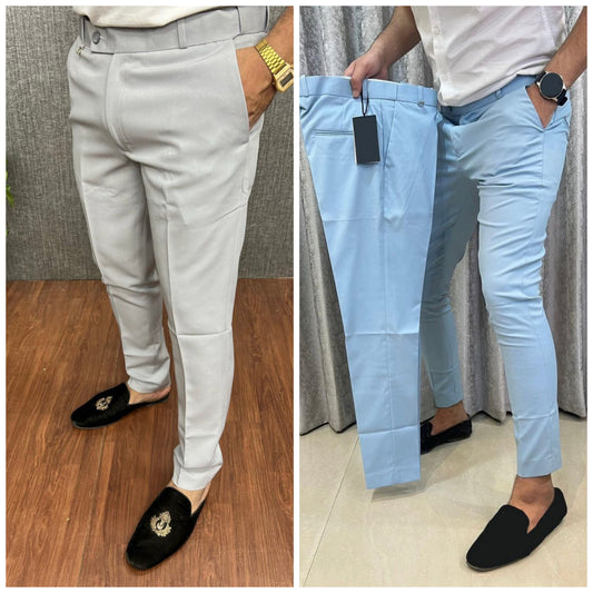 Light Grey & Light Blue Waist Adjustable Pant Combo