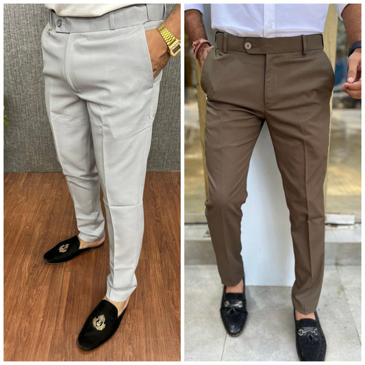 Light Grey & Brown Waist Adjustable Pant Combo