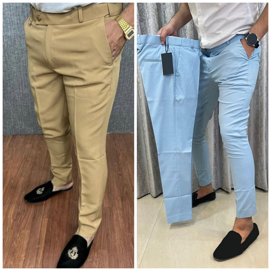 Cream & Light Blue Waist Adjustable Pant Combo