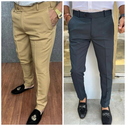 Cream & Dark Grey Waist Adjustable Pant Combo