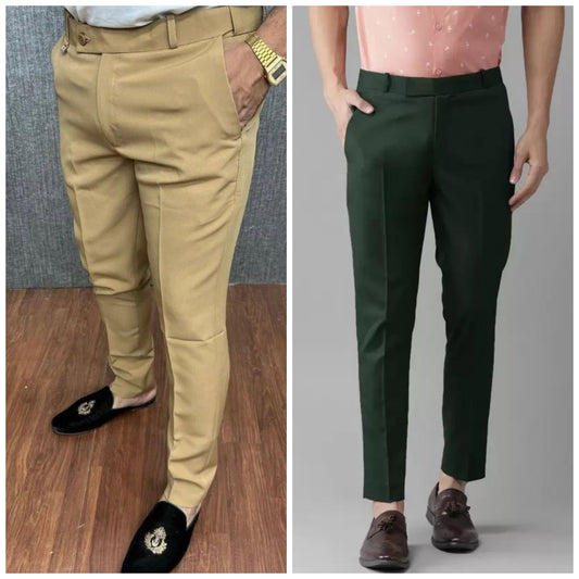 Cream & Dark Green Waist Adjustable Pant Combo