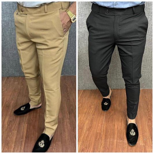 Cream & Black Waist Adjustable Pant Combo