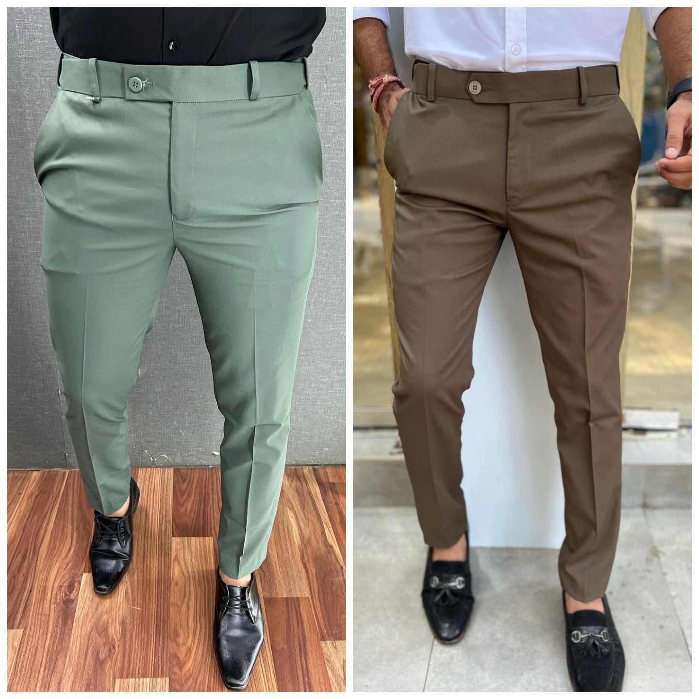 Light green & Brown Waist Adjustable Pant Combo