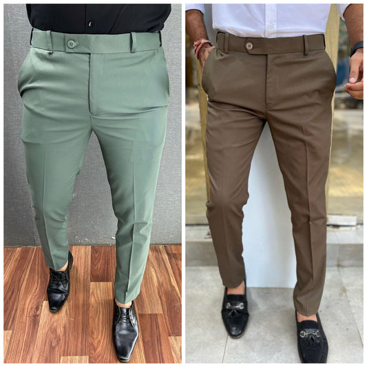 Light green & Brown Waist Adjustable Pant Combo