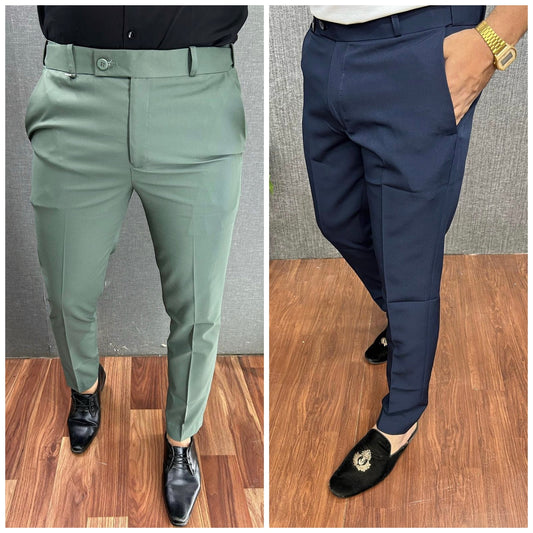 Light green & Dark Blue Waist Adjustable Pant Combo