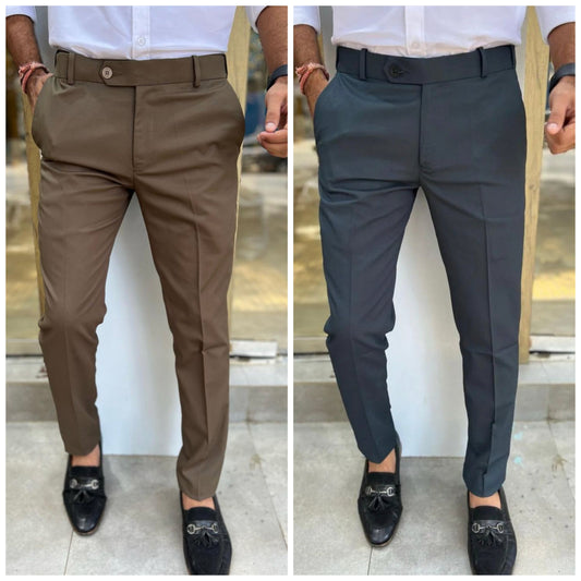Brown & Dark Grey Waist Adjustable Pant Combo