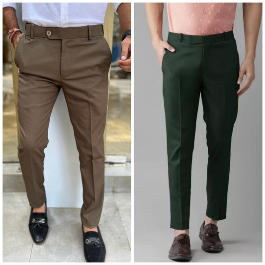 Brown & Dark Green Waist Adjustable Pant Combo