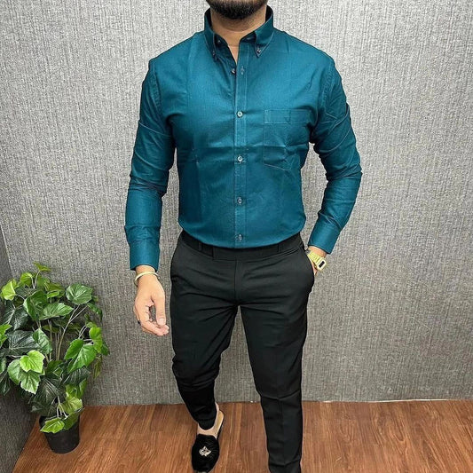 MEN'S PREMIUM FORMAL / LYCRA COMBO Dark Green shirt Black Pant