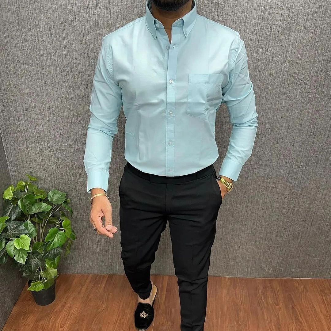 MEN'S PREMIUM FORMAL / LYCRA COMBO Light Blue shirt Black Pant