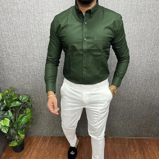 MEN'S PREMIUM FORMAL / LYCRA COMBO Dark Green shirt White Pant