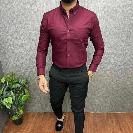 MEN'S PREMIUM FORMAL / LYCRA COMBO Maroon shirt Black Pant