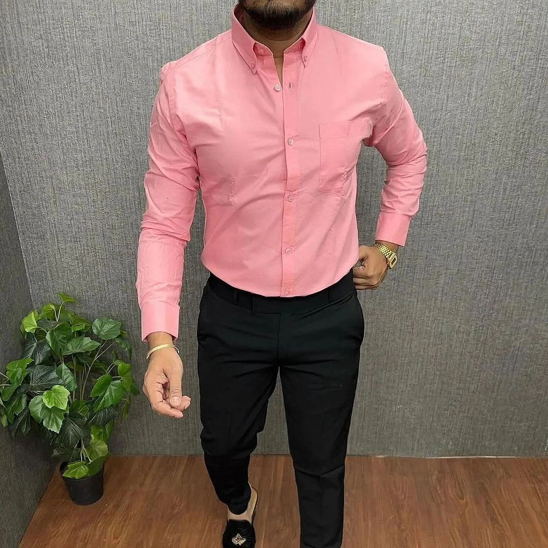 MEN'S PREMIUM FORMAL / LYCRA  COMBO Pink shirt and Black Pant