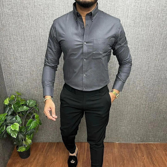 MEN'S PREMIUM FORMAL / LYCRA COMBO Dark Grey shirt Black Pant