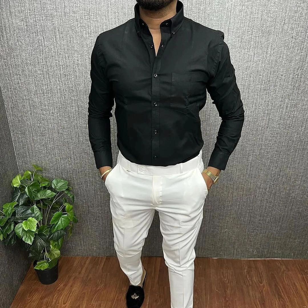 MEN'S PREMIUM FORMAL / LYCRA COMBO Black shirt White Pant