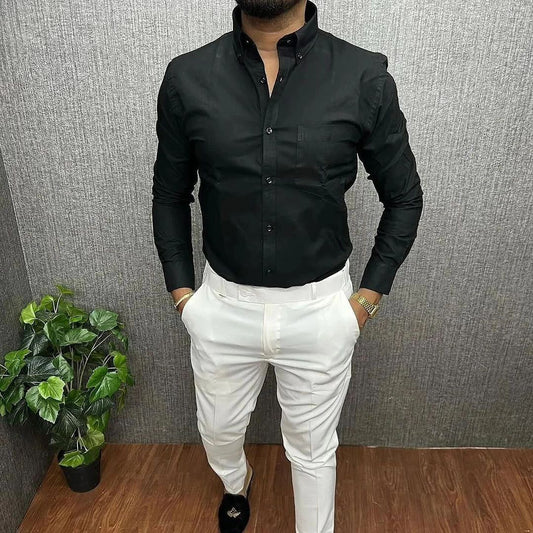 MEN'S PREMIUM FORMAL / LYCRA COMBO Black shirt White Pant