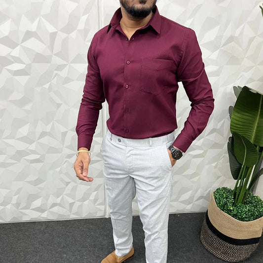 MEN'S PREMIUM FORMAL / LYCRA COMBO Maroon shirt Light Grey Pant