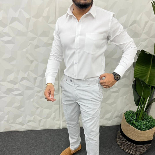 MEN'S PREMIUM FORMAL / LYCRA COMBO White shirt Light Grey Pant