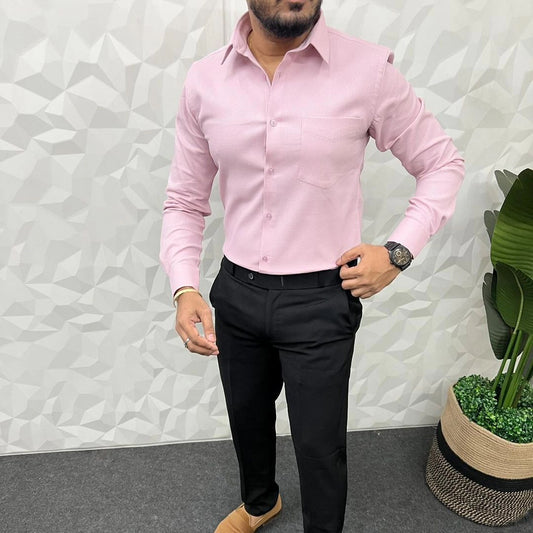 MEN'S PREMIUM FORMAL / LYCRA COMBO Light Pink shirt Black Pant