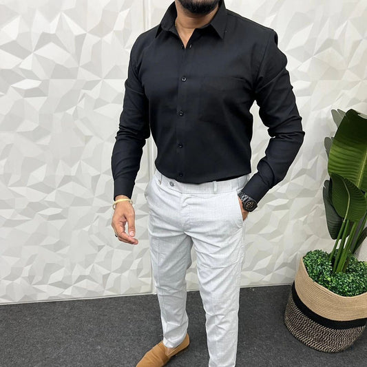 MEN'S PREMIUM FORMAL / LYCRA COMBO Black shirt Light Grey Pant