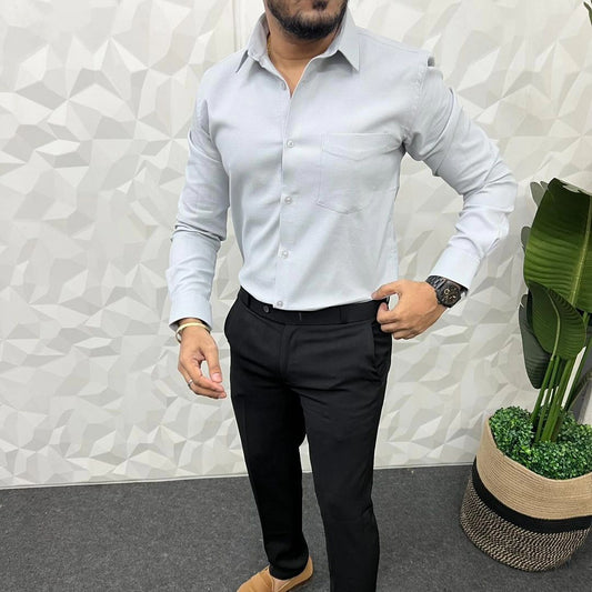 MEN'S PREMIUM FORMAL / LYCRA COMBO Light Grey shirt Black Pant