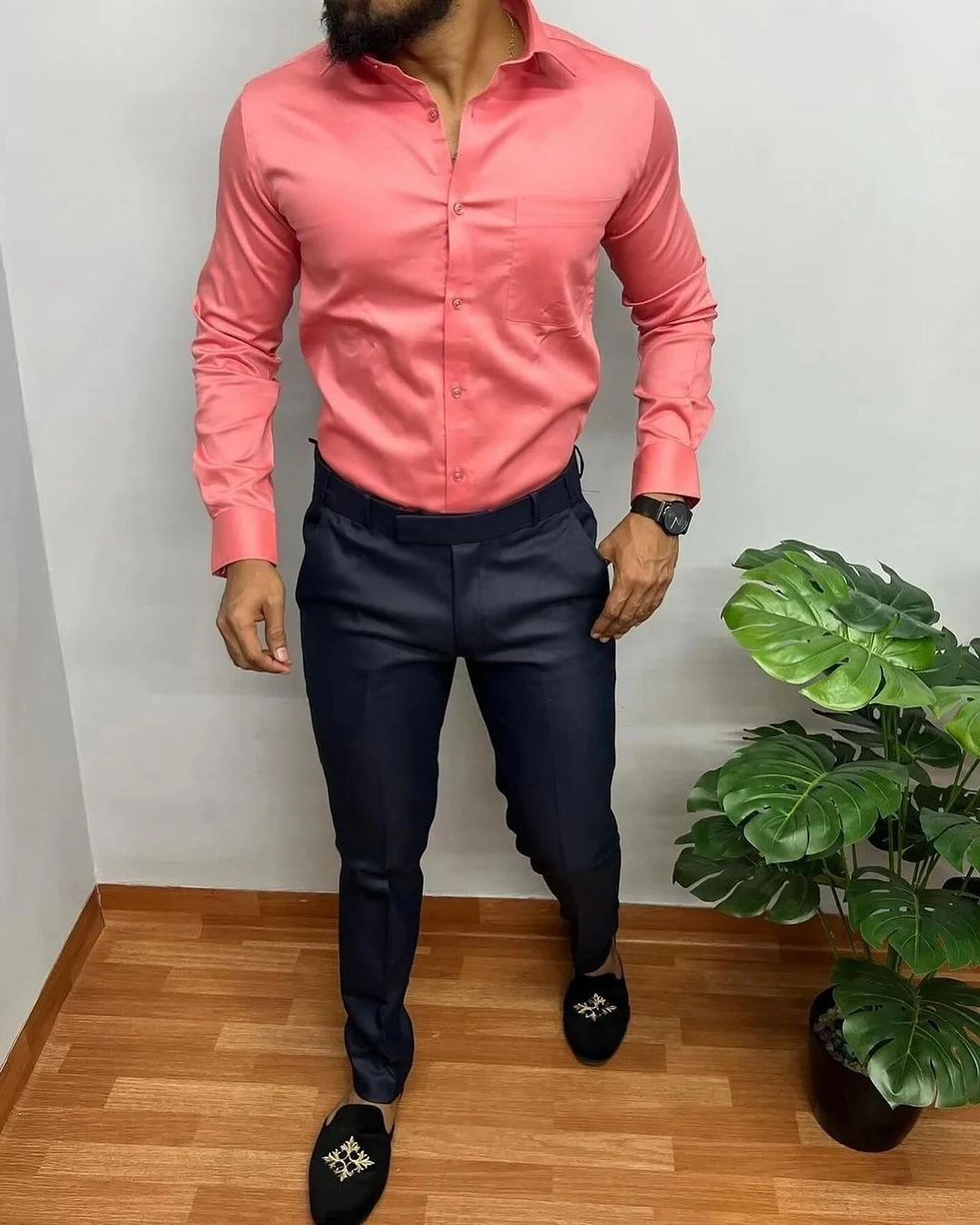 MEN'S PREMIUM FORMAL / LYCRA COMBO Peach shirt