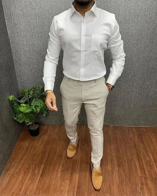 MEN'S PREMIUM FORMAL / LYCRA COMBO White shirt Light Grey pant