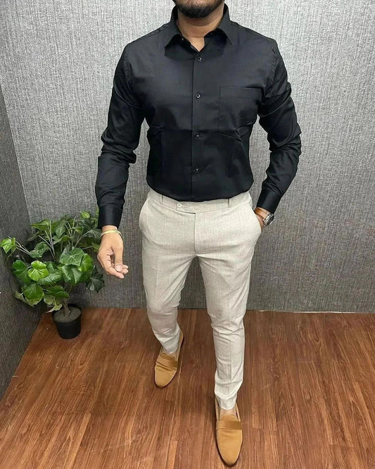 MEN'S PREMIUM FORMAL / LYCRA COMBO Black shirt Light Grey pant