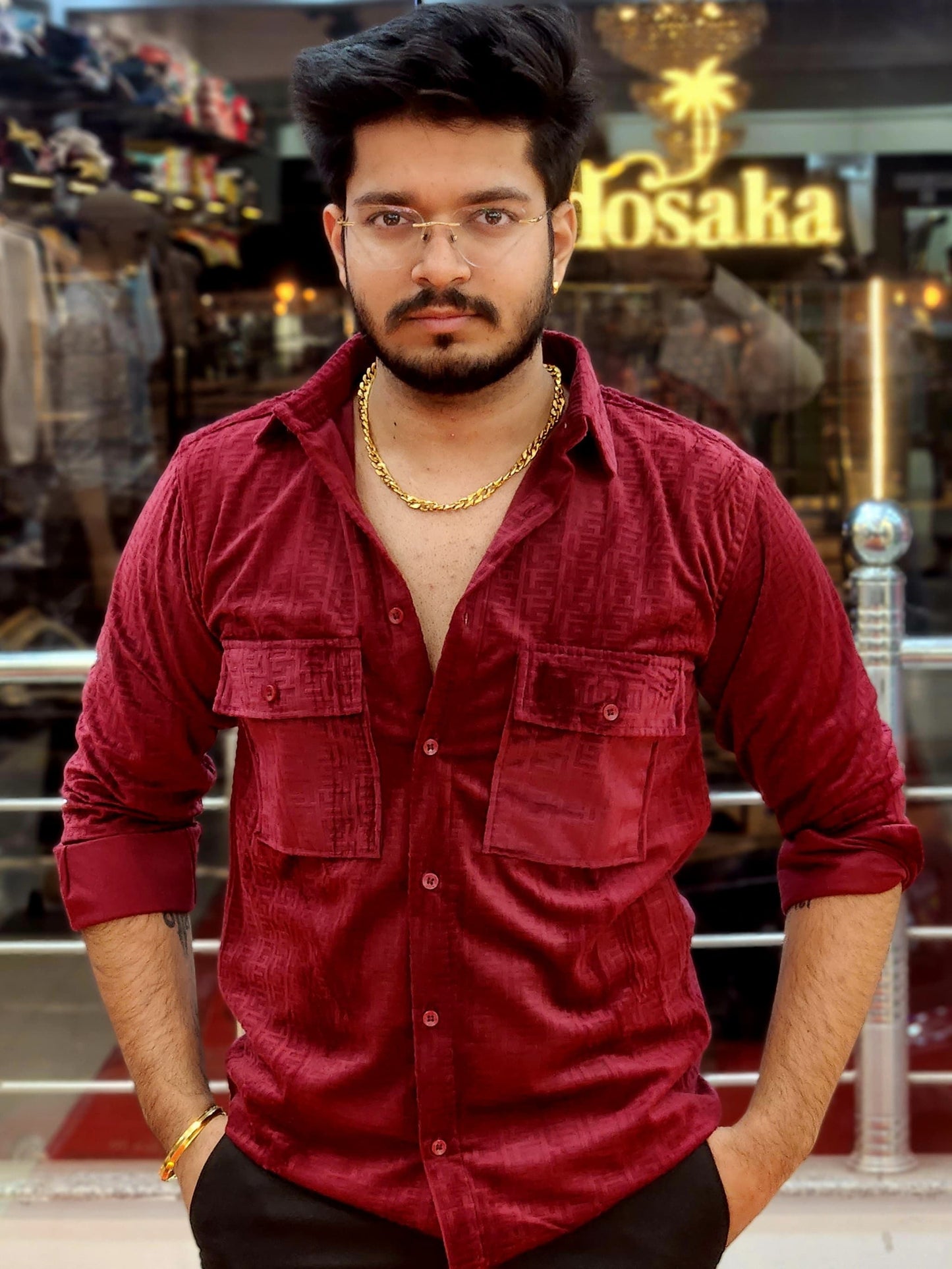 Imported velvet shirt Maroon color