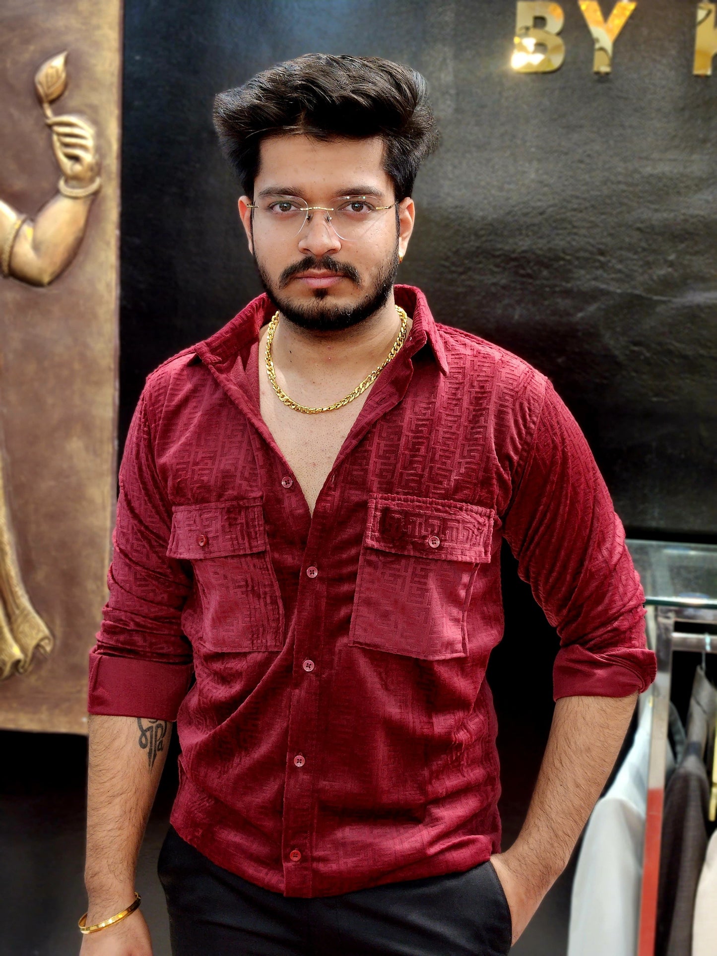 Imported velvet shirt Maroon color
