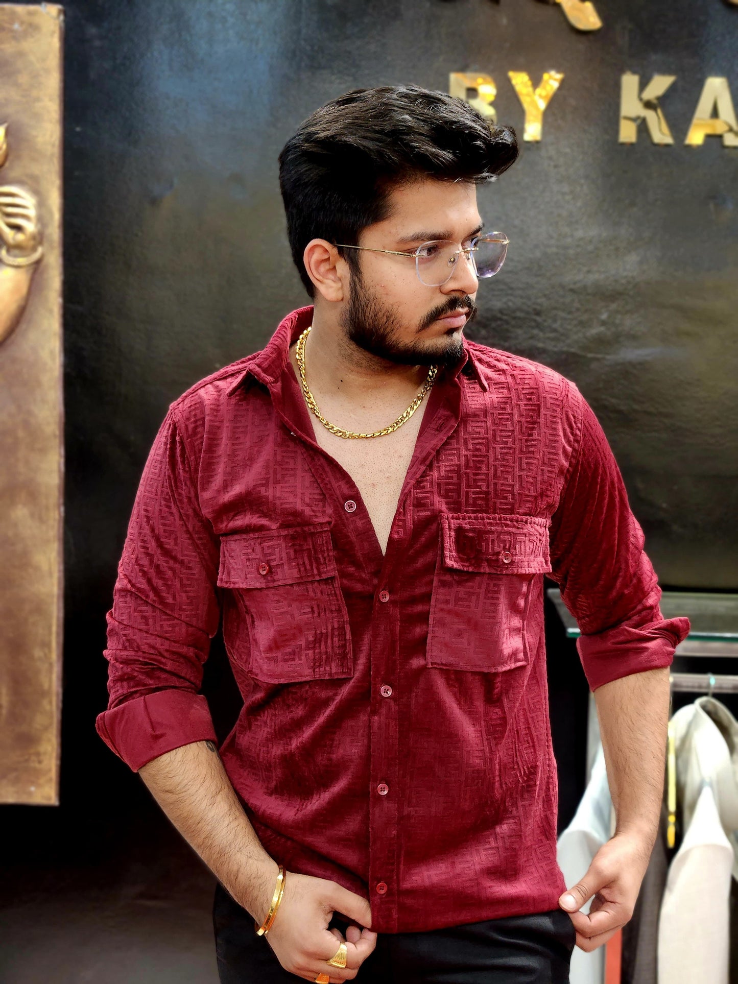 Imported velvet shirt Maroon color