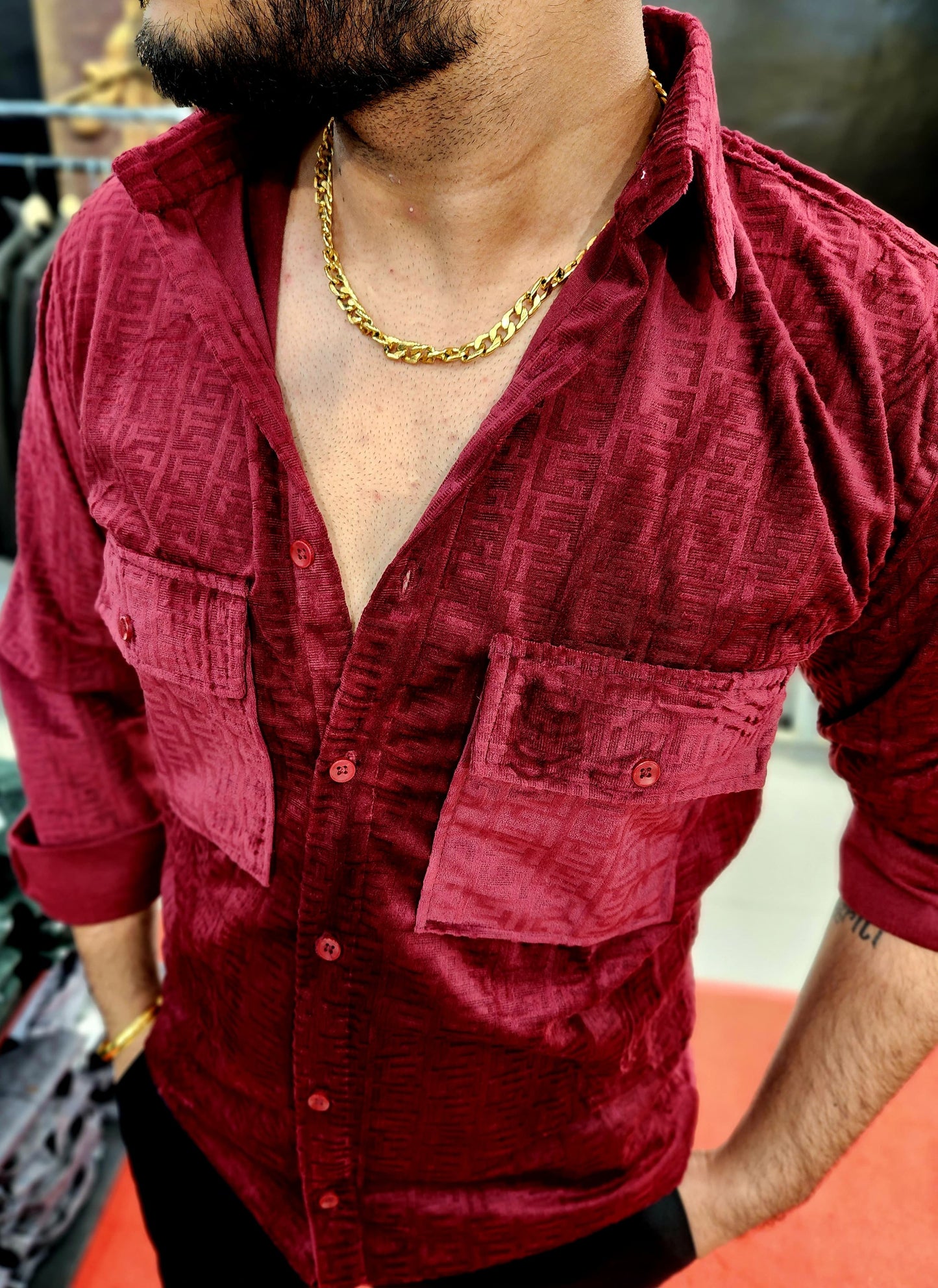 Imported velvet shirt Maroon color