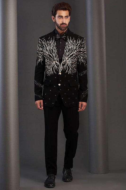 Black designer hand embroidered tuxedo