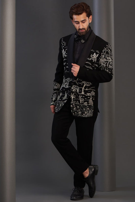 Black designer hand embroidered tuxedo