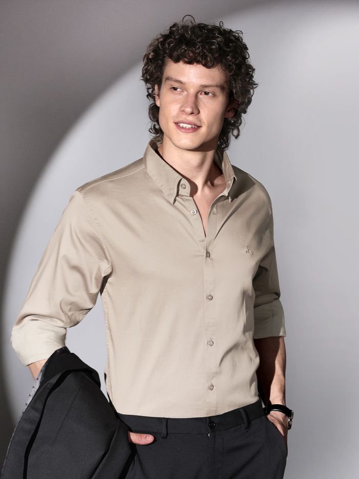 Cream Solid Shirt