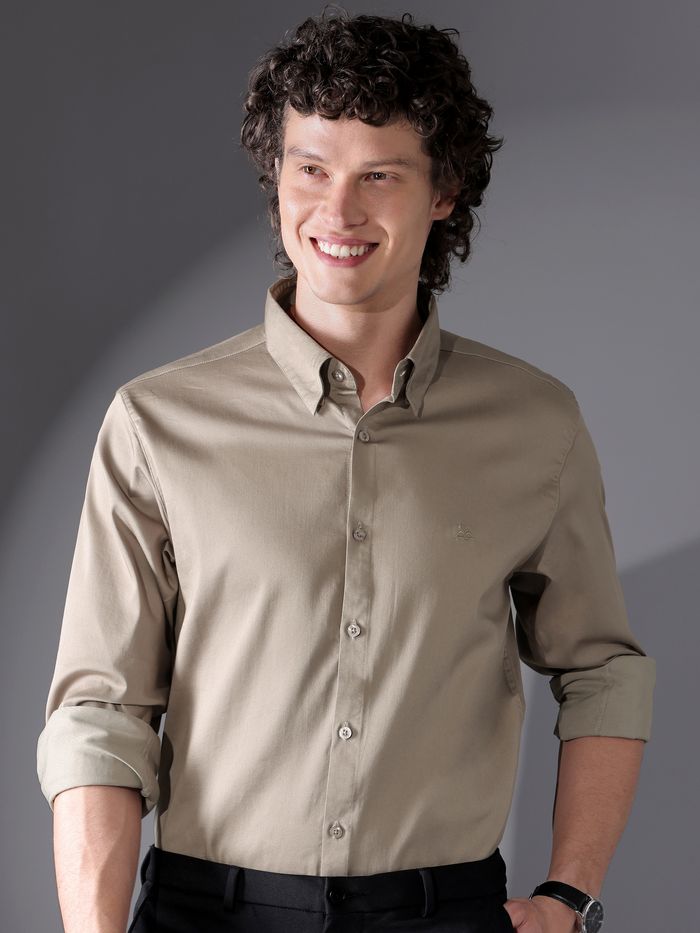 Cream Solid Shirt