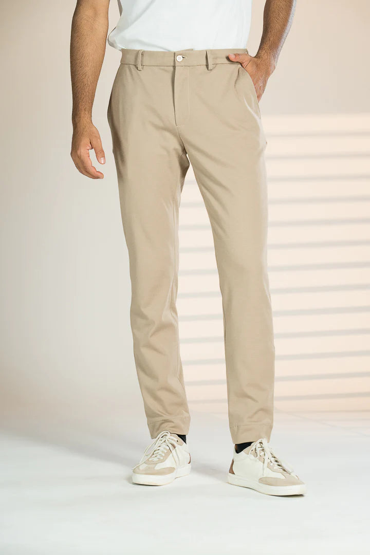 CREAM 4 WAY LYCRA WAIST ADJUSTABLE TROUSER