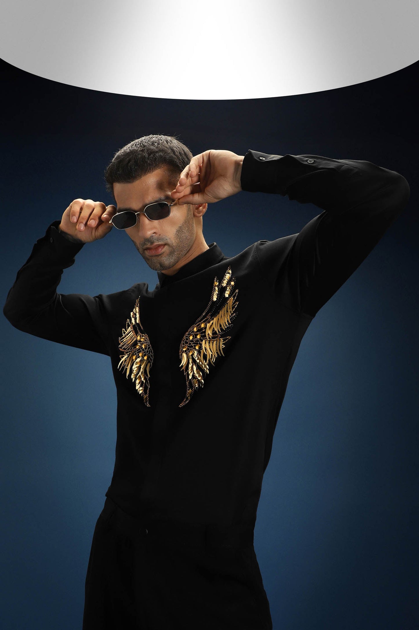 Fly(Wings) Hand Embroidered Designer Shirt - Black