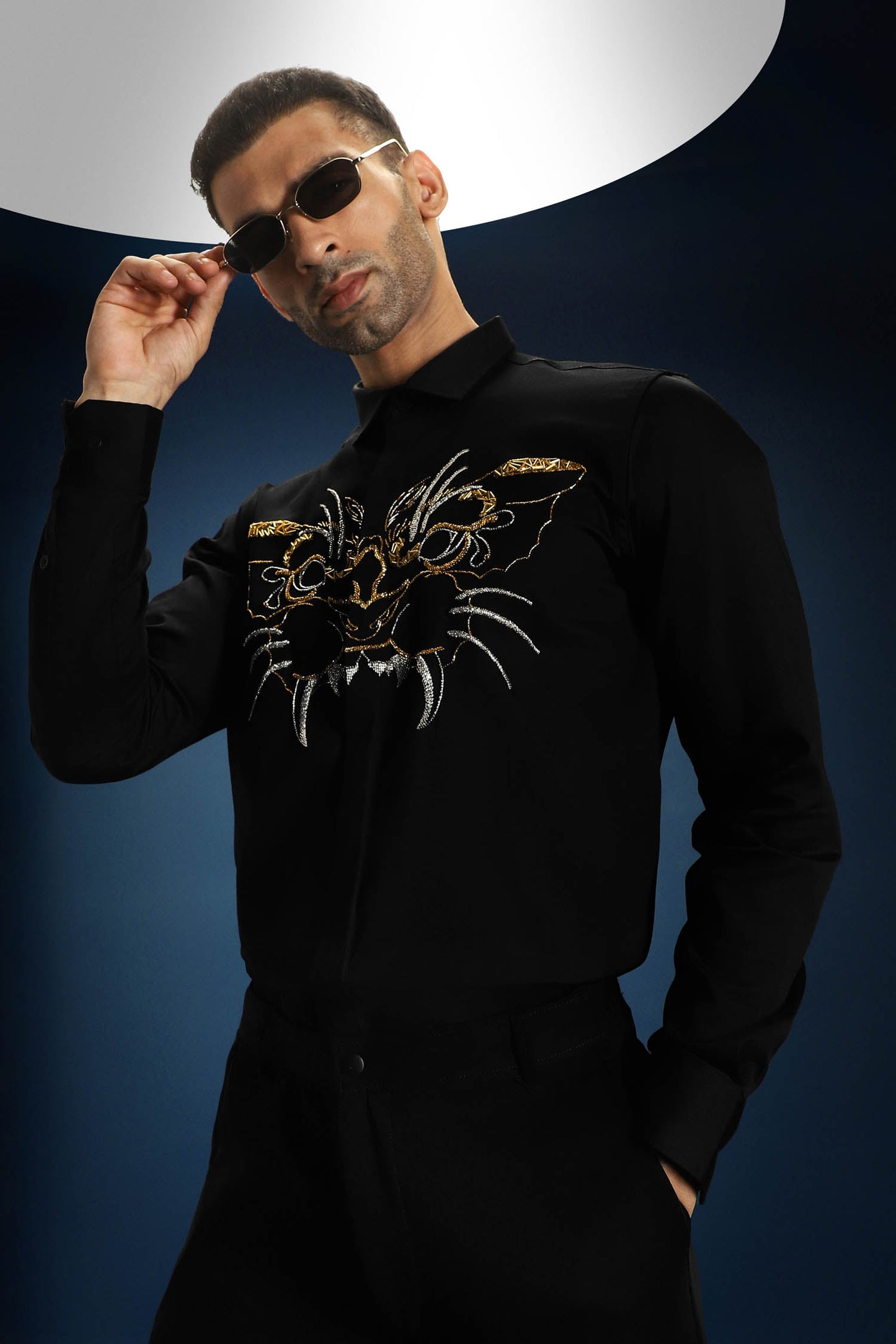 Beast Hand Embroidered Designer Shirt - Black