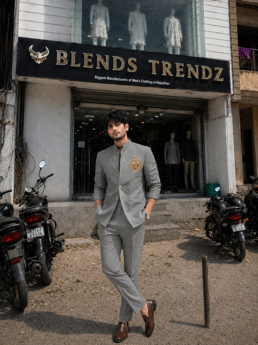 Linen handwork jacket Shirt And pant set