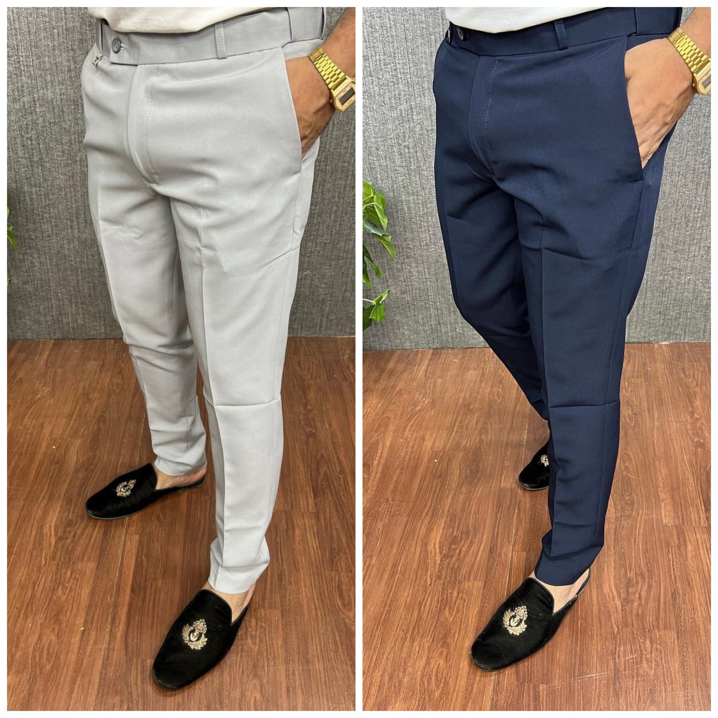 Light Grey & Dark Blue Waist Adjustable Pant Combo