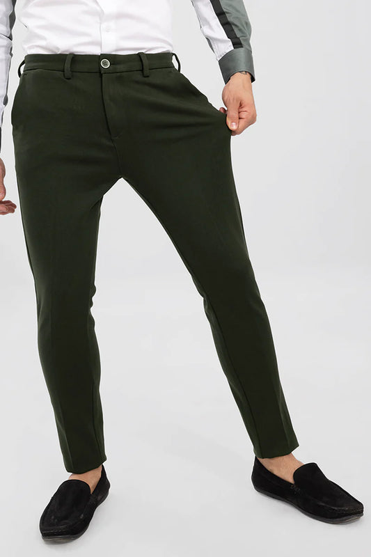 DARK GREEN 4 WAY LYCRA WAIST ADJUSTABLE TROUSER