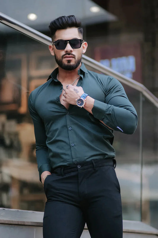 DARK GREEN SATIN SHIRT