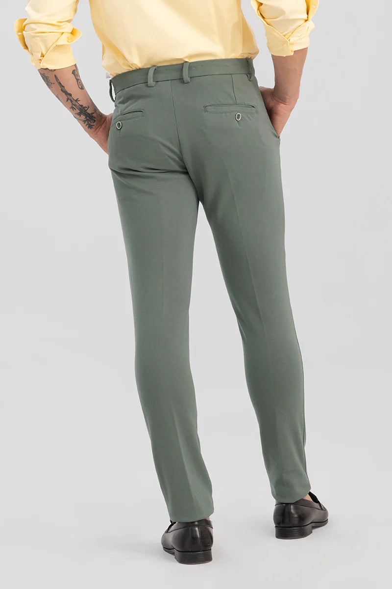 solid cotton casual 4 way lycra trousers