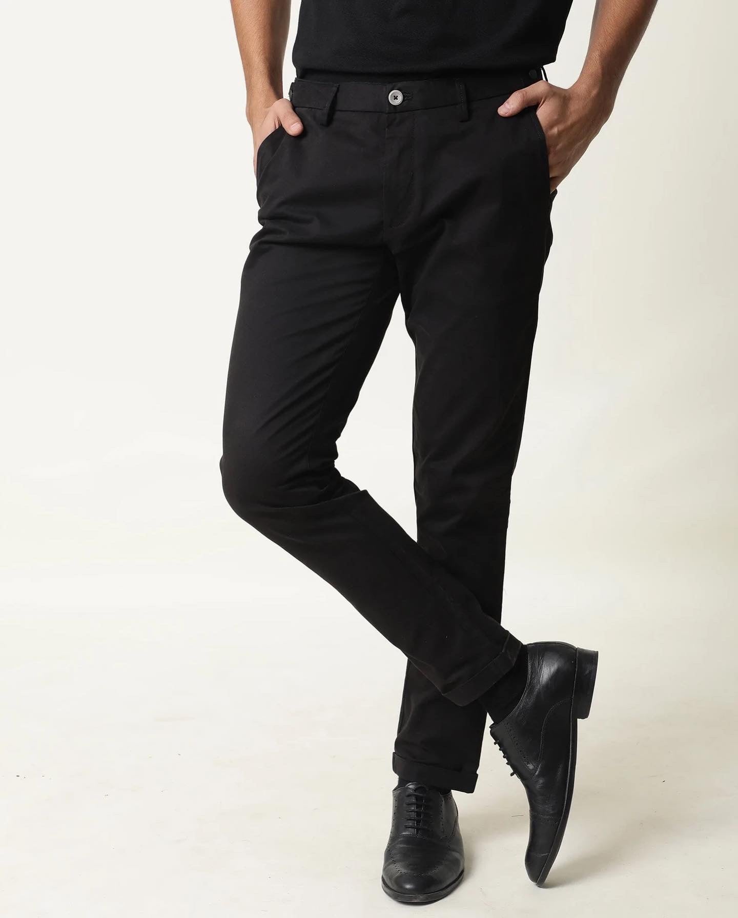 Buy Black Solid Cotton Lycra Chino Pant for Men Online India  tbase